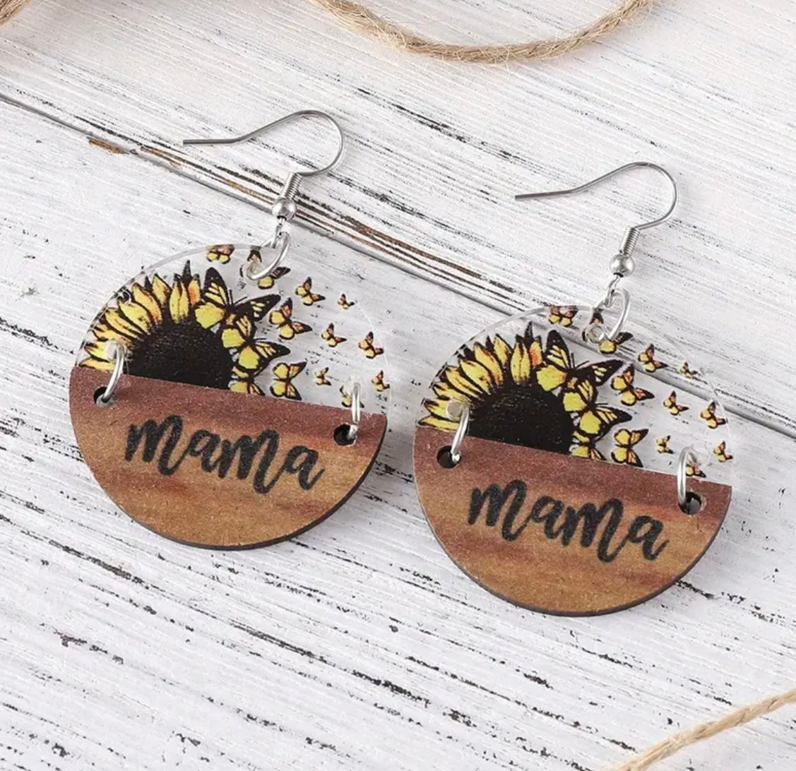 Cute Mama Earrings with Sunflower and Butterflies