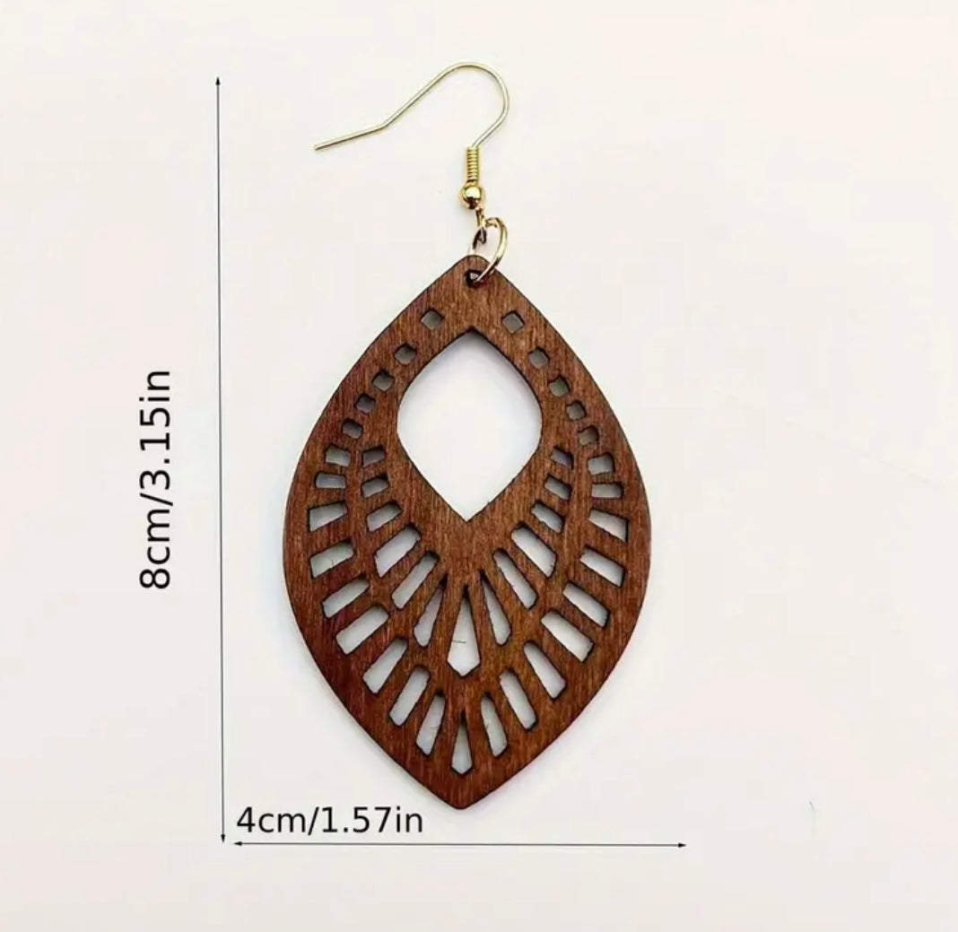 Colorful Leaf Shaped Wooden Dangle Earrings