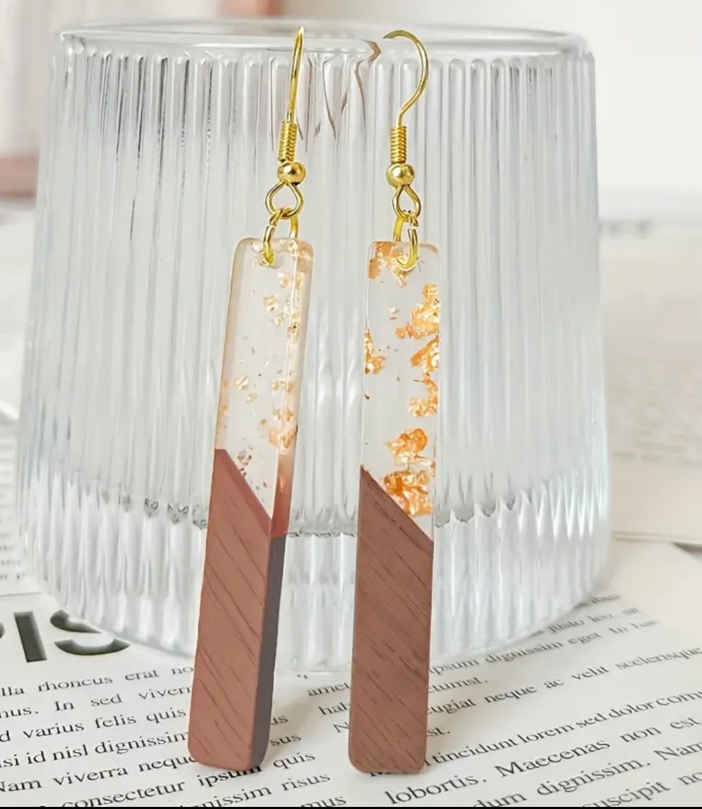 Beautiful Wood-Resin Blend Bar Dangle Earrings