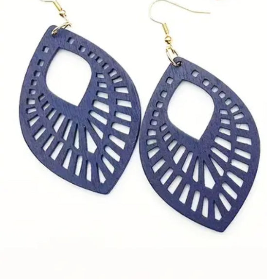 Colorful Leaf Shaped Wooden Dangle Earrings
