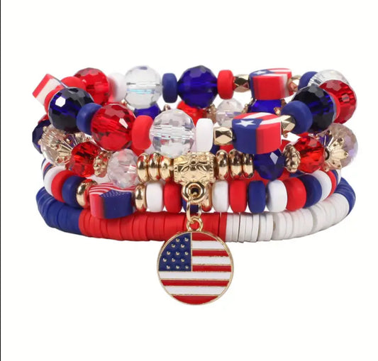 USA Flag Shape Pendant Beaded Stackable Bracelet