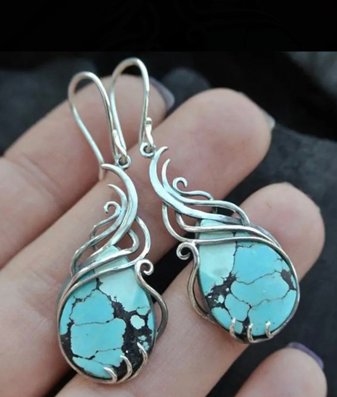 Beautiful Teardrop Shaped Turquoise Stone Earrings