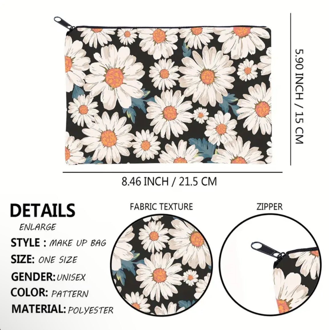 Daisy Print Makeup Zipper Pouch