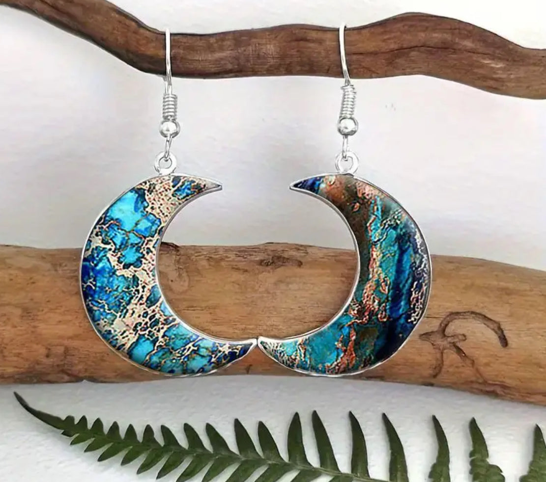 Beautiful Turquoise Bohemian Moon Earrings