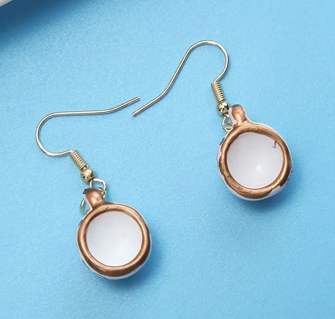 Elegant Floral Tea Cup Dangle Earrings - Silver or Gold Ear Hook