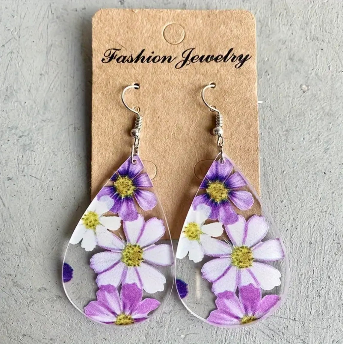 Droplet Shape Flower Pattern Dangle Earrings
