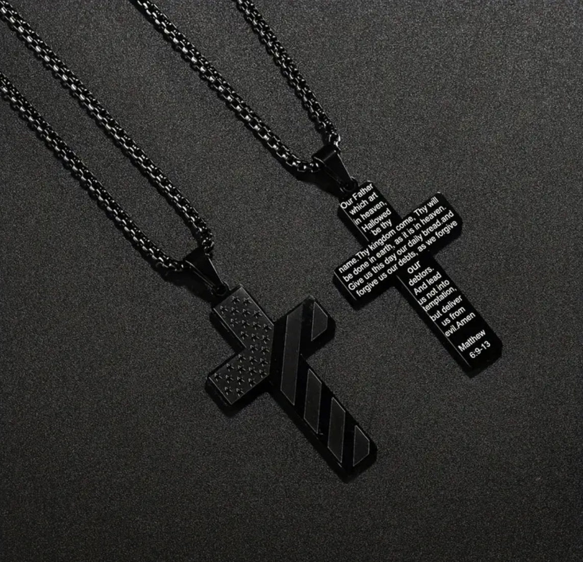 Cross Necklace with American Flag on Front and Bible Verse on Back - 2 options