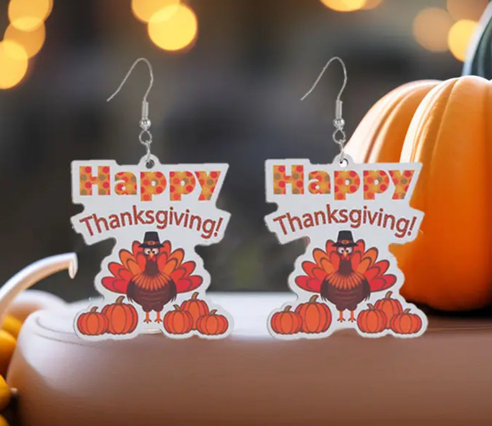 .Happy Thanksgiving Turkey Earrings