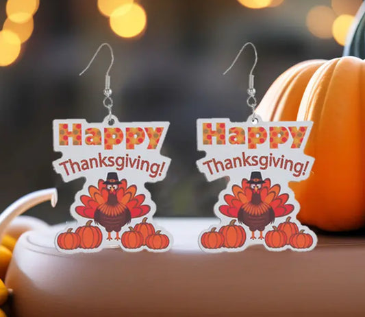 .Happy Thanksgiving Turkey Earrings