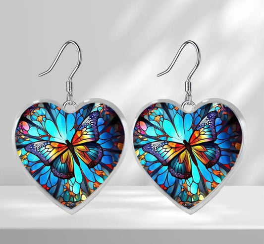 Colorful Butterfly Heart Shaped Earrings￼
