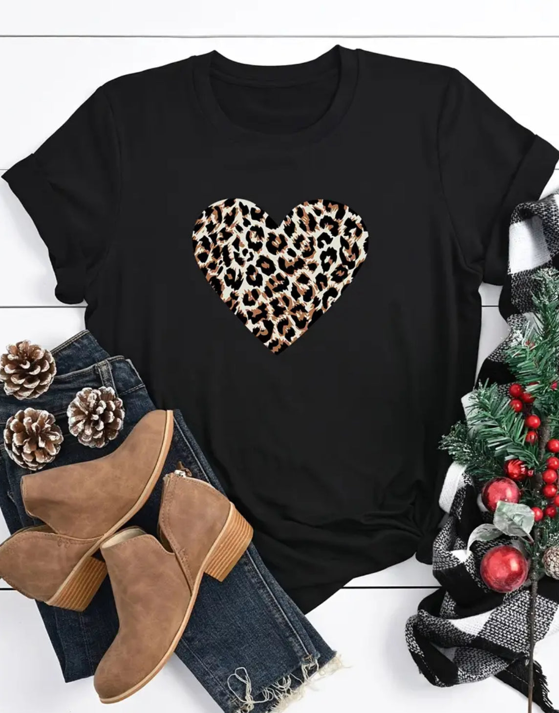 Leopard Print Heart Woman’s Shirt- Size Medium
