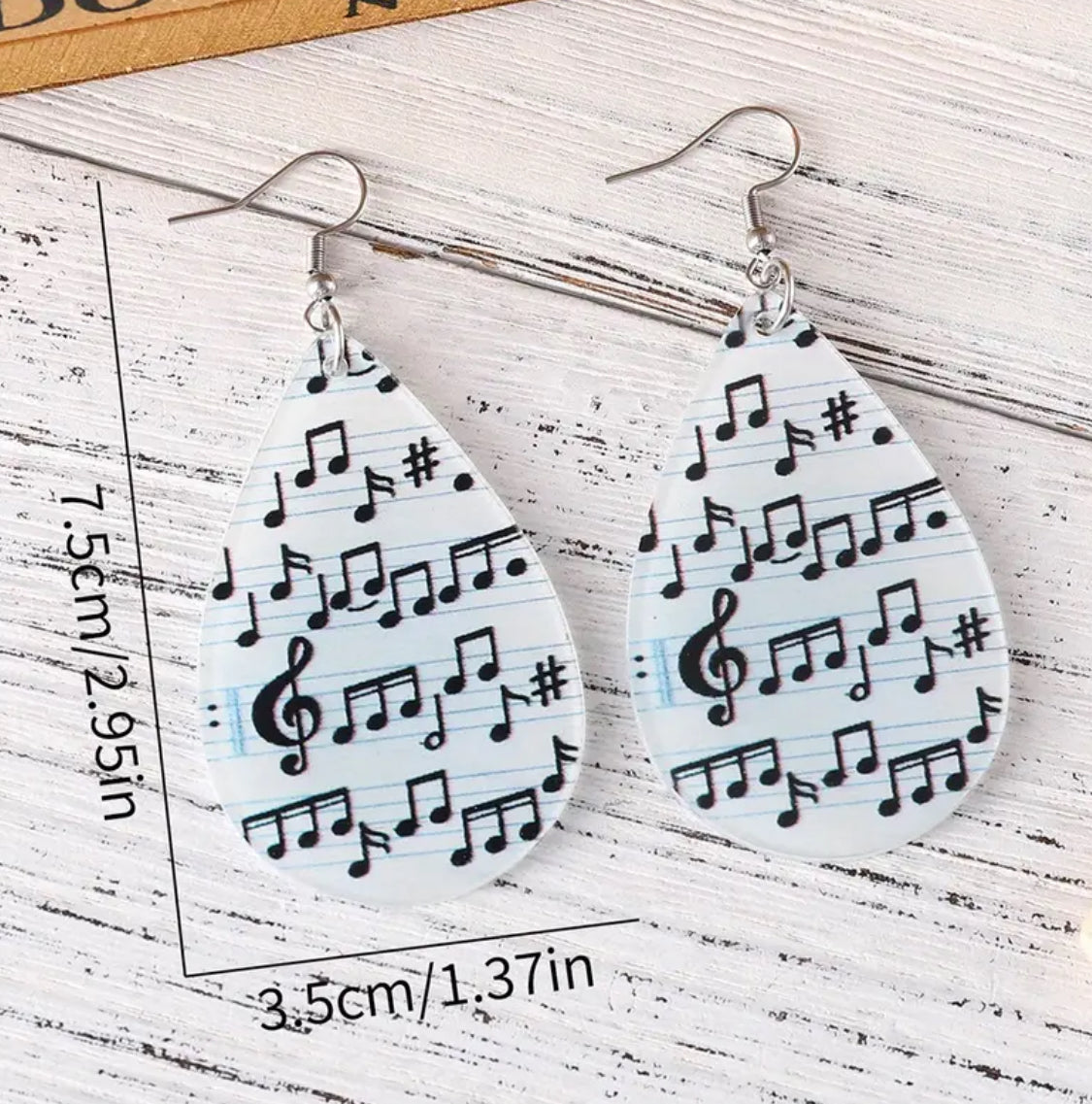 Music Symbol Print Wooden Dangle Earrings