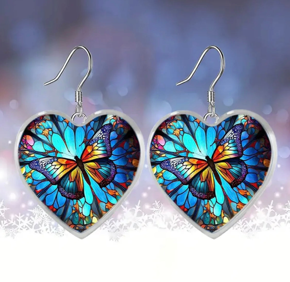 Colorful Butterfly Heart Shaped Earrings￼