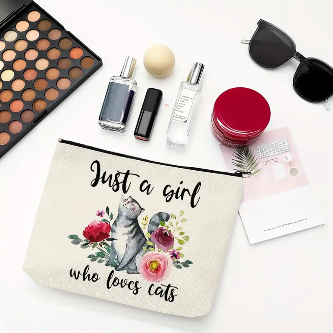 Just A Girl Who Loves Cats Zipper Makeup Bag
