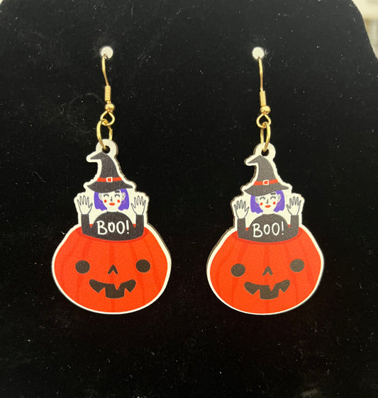 .Boo Pumpkin Witch Earrings
